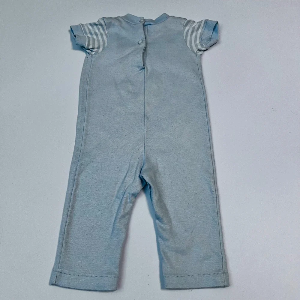 Vintage Carter's Teddy Bear Romper 12M Made in USA Blue One Piece